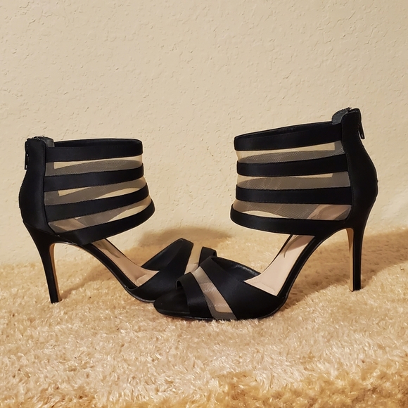 Nina Black Peep Toe Sandal Heels womens size 6.. - Picture 2 of 6